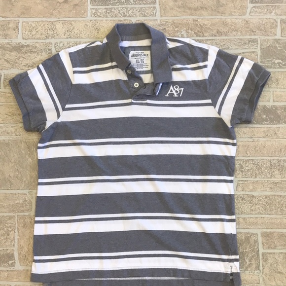 Mens Aeropostale gray and white striped polo - Picture 1 of 5